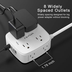 YISHU flat plug 6ft cord saves wall space