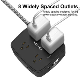 YISHU flat plug design fits neatly under desks and furniture.