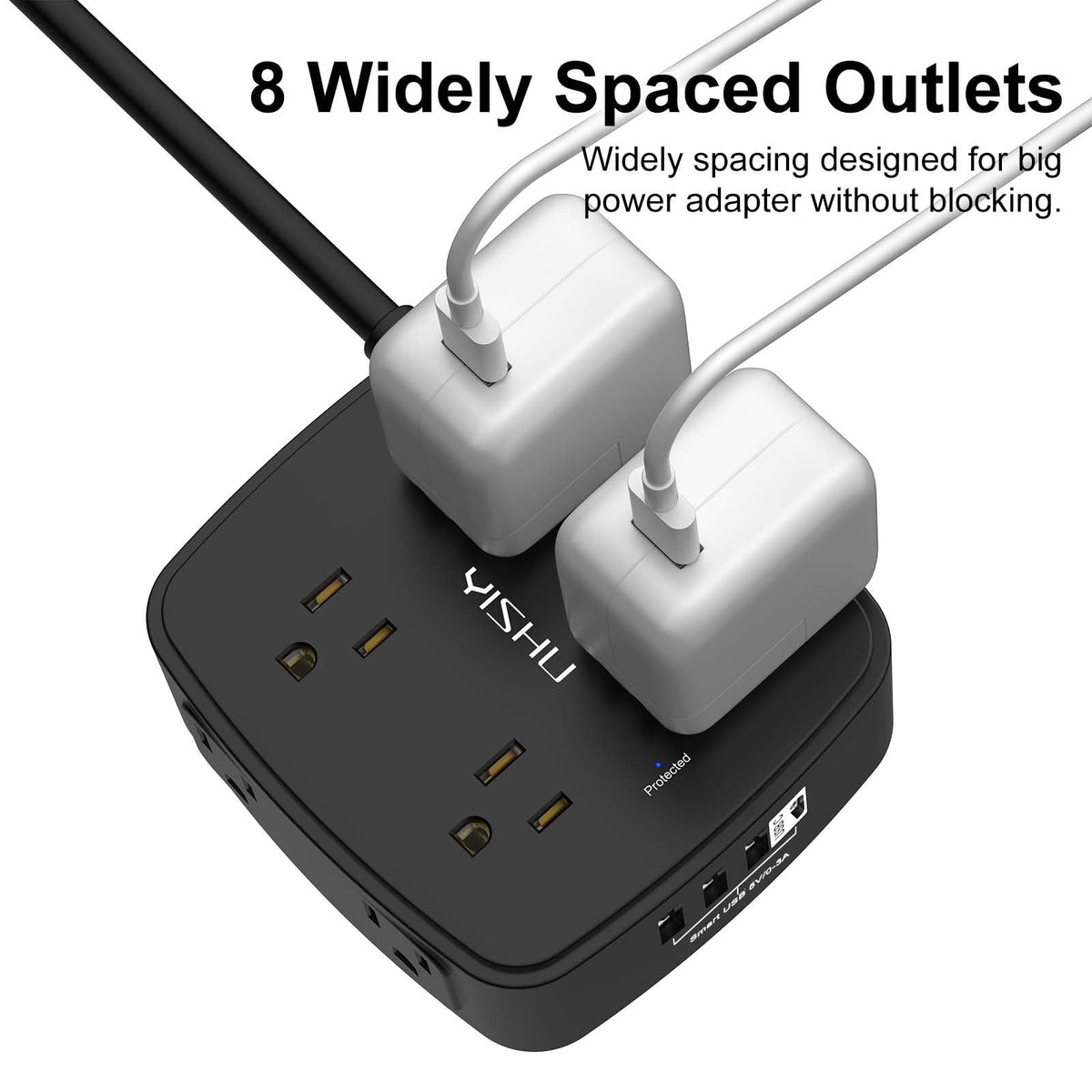 YISHU 10 ft flat plug cord offers flexible placement and tidy cables.