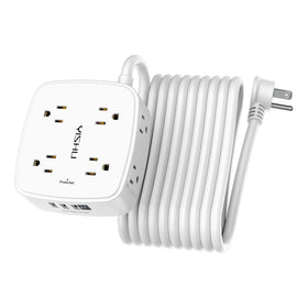 YISHU front view of power strip showing all outlets and compact layout for versatility