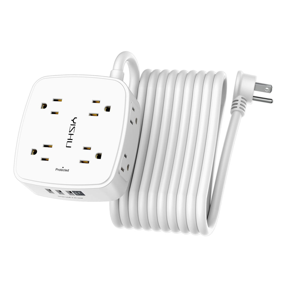 YISHU front view of power strip showing all outlets and compact layout for versatility