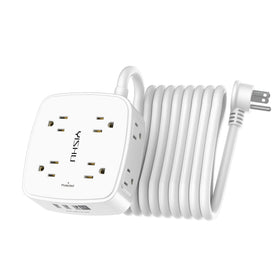 YISHU front view showing 8 outlets and 4 USB ports for organized charging