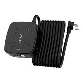YISHU front view power strip showing eight outlets and four USB ports for organized charging