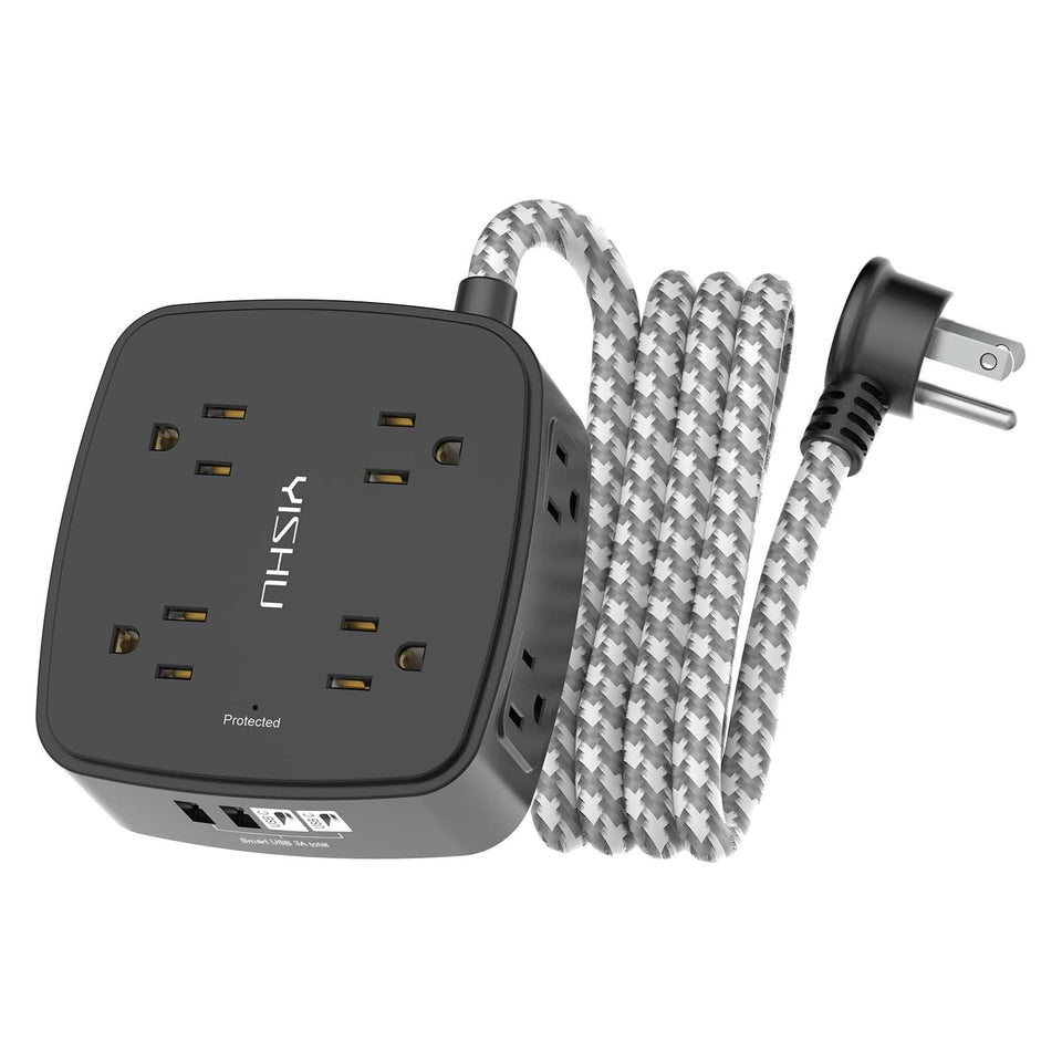 YISHU surge protector with eight outlets and USB ports for organized home office charging
