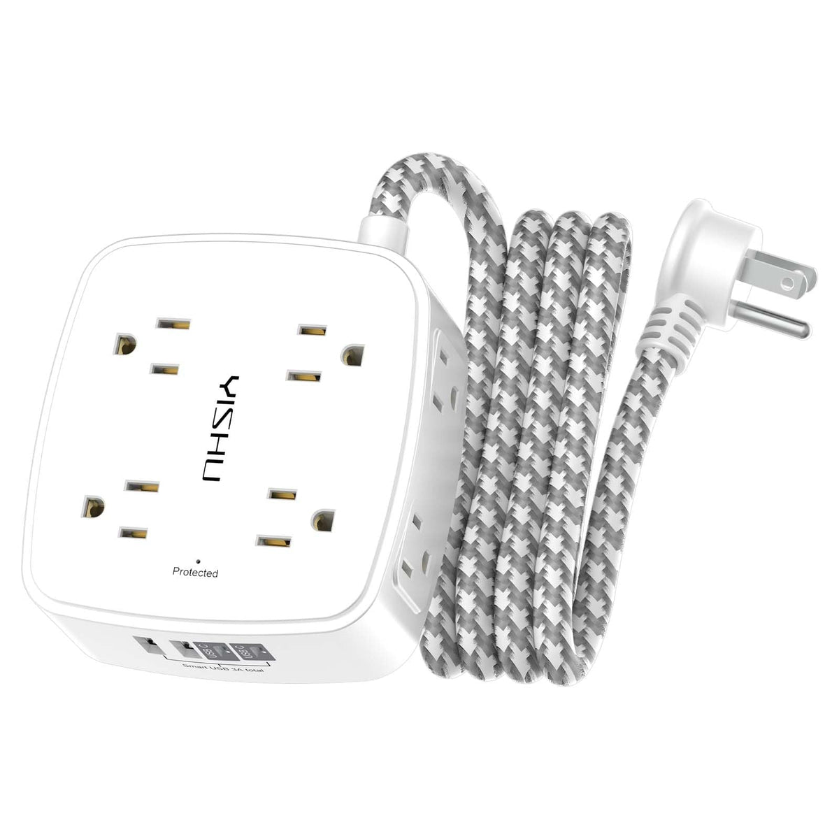 YISHU surge protector power strip front view with eight outlets for organized desk setups