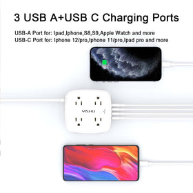 YISHU close-up of USB-A and USB-C ports highlighting fast multiple-device charging