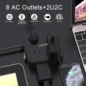 YISHU power strip highlighting four USB ports for convenient charging