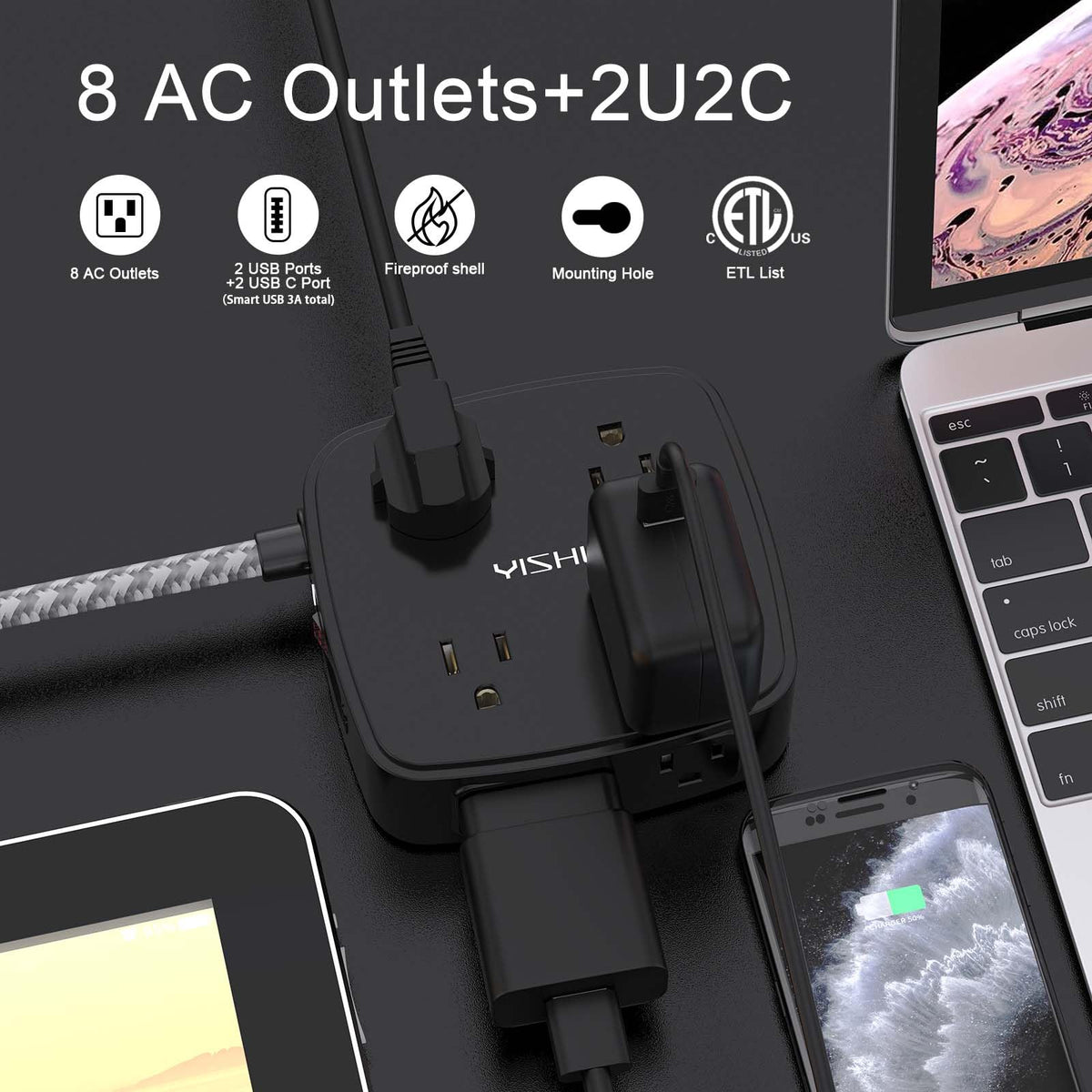 YISHU USB ports with smart charging automatically optimize speeds for compatible devices.