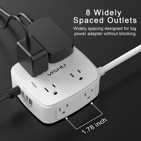 YISHU unit with generous spacing between outlets for bulky adapters