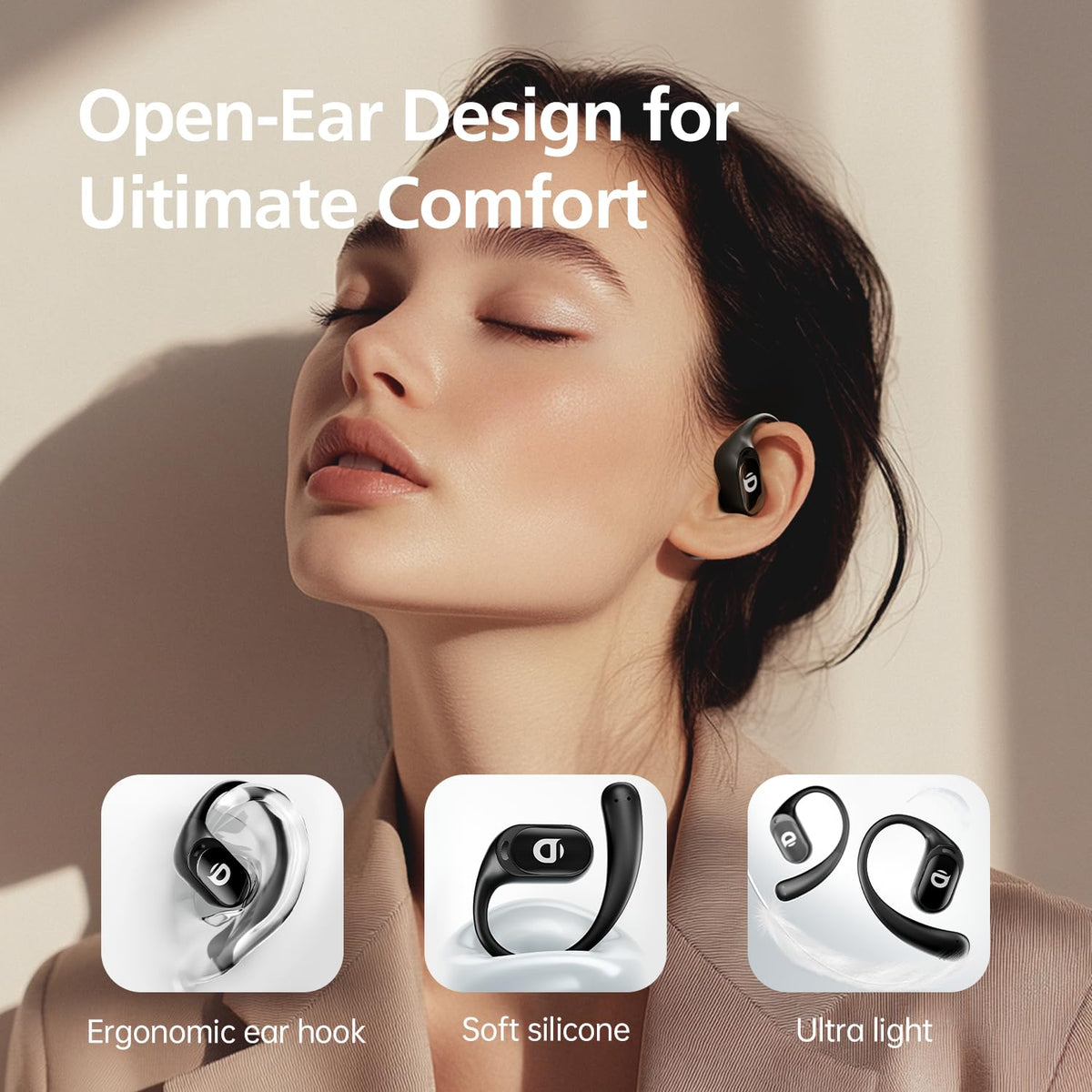 Yistao Open Ear Headphones feature memory-flex frame for personalized, secure wear all day.