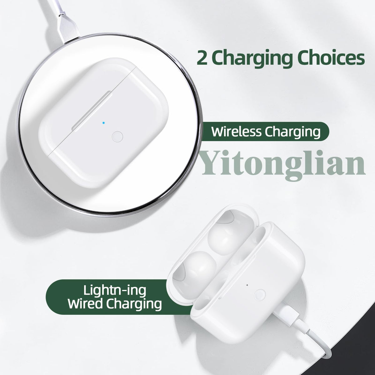 Yitonglian AirPods Pro case battery capacity graphic emphasizes up to three charges.