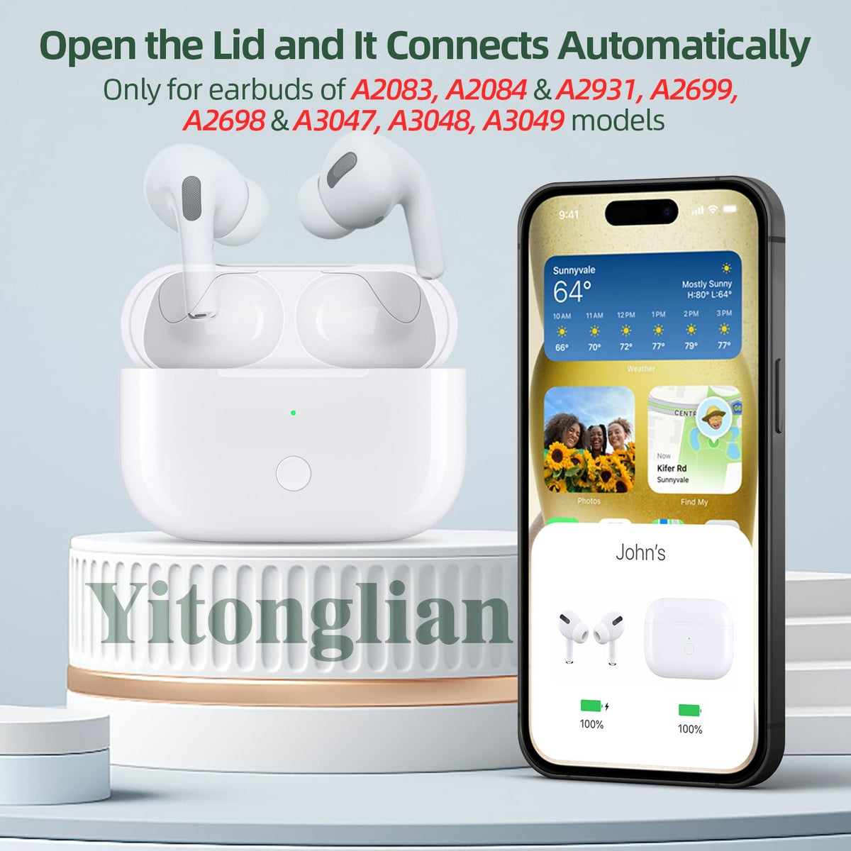 Yitonglian AirPods Pro case white close-up Lightning port detail.