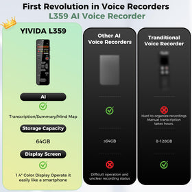 YIVIDA L359 AI transcription app display, instant notes and summaries