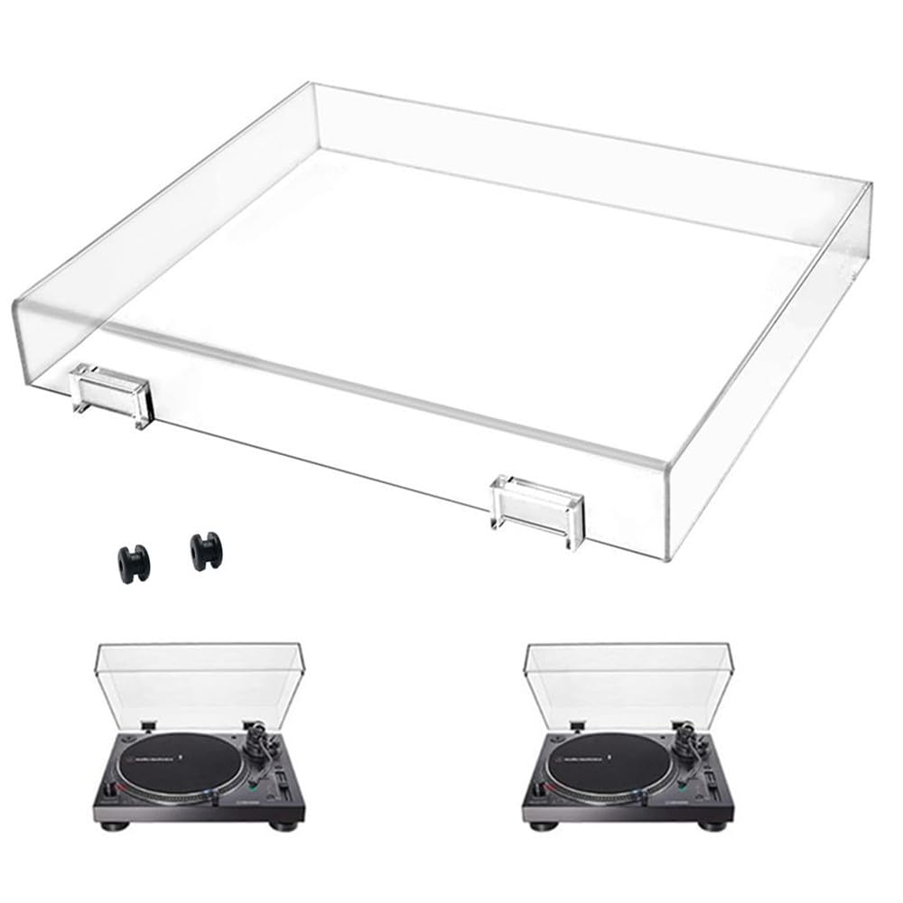 YJNBEST dust cover front view on turntable showing clear acrylic protection