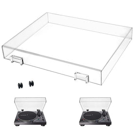 YJNBEST dust cover front view on turntable showing clear acrylic protection