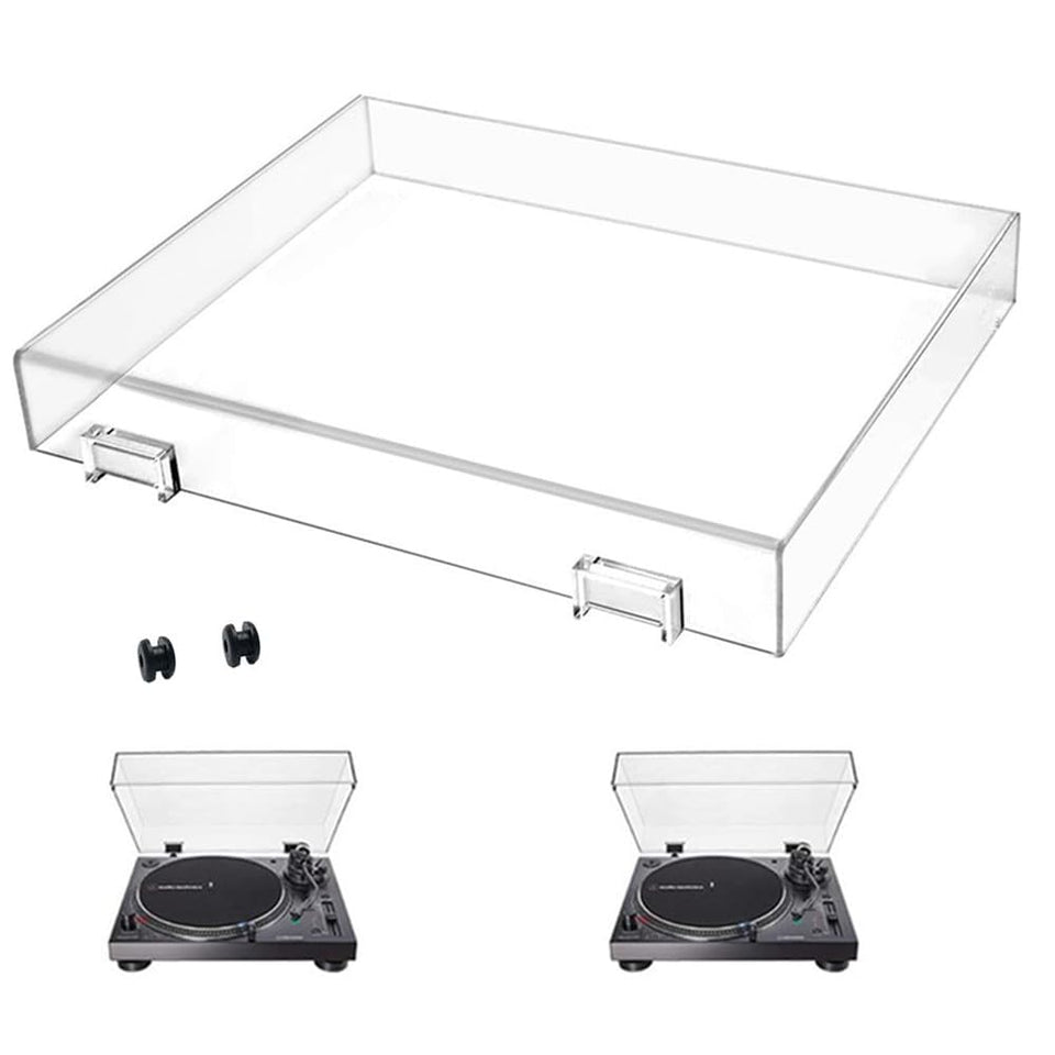 YJNBEST dust cover front view on turntable showing clear acrylic protection