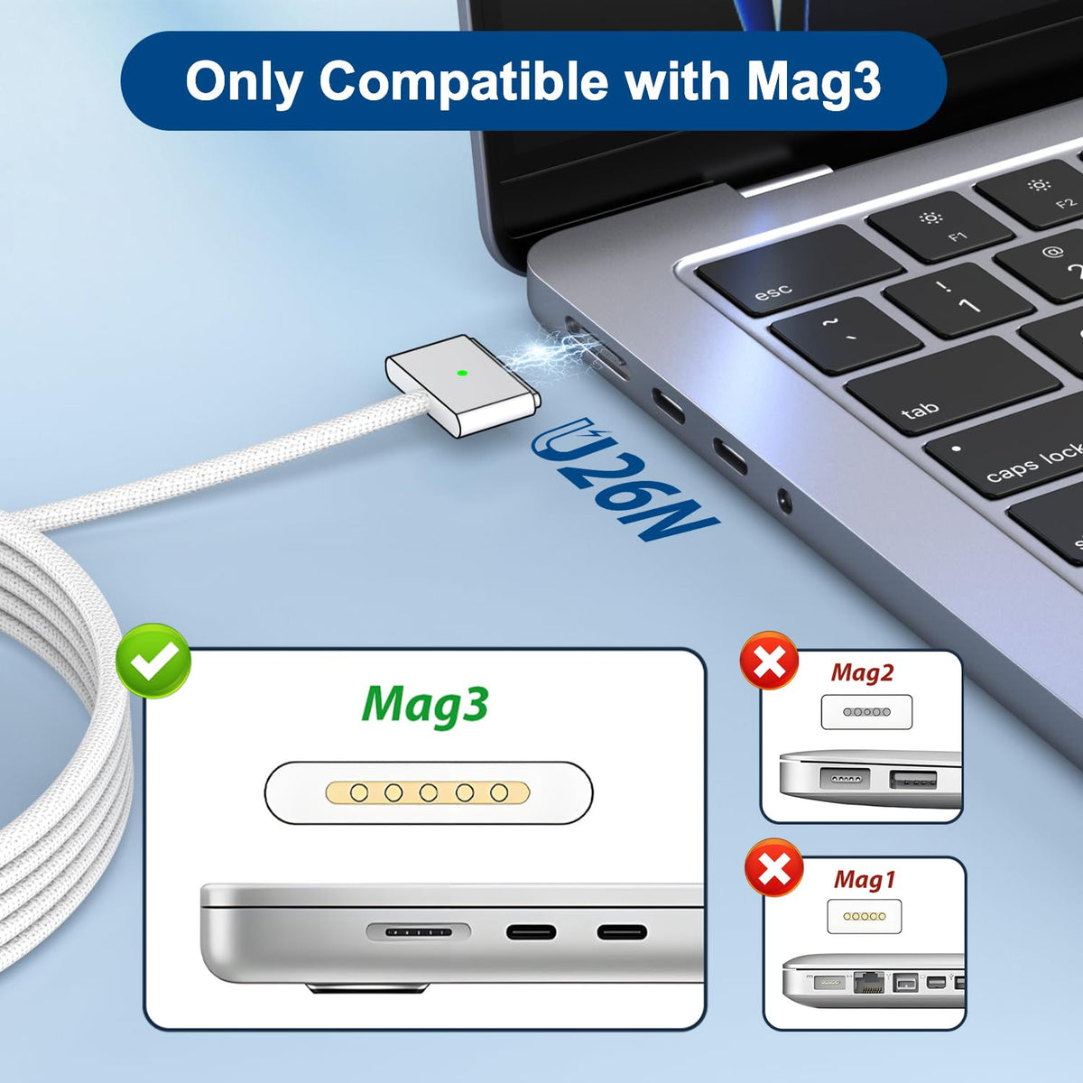 YKEJCLD charger powering MacBook Pro in a workspace for uninterrupted productivity