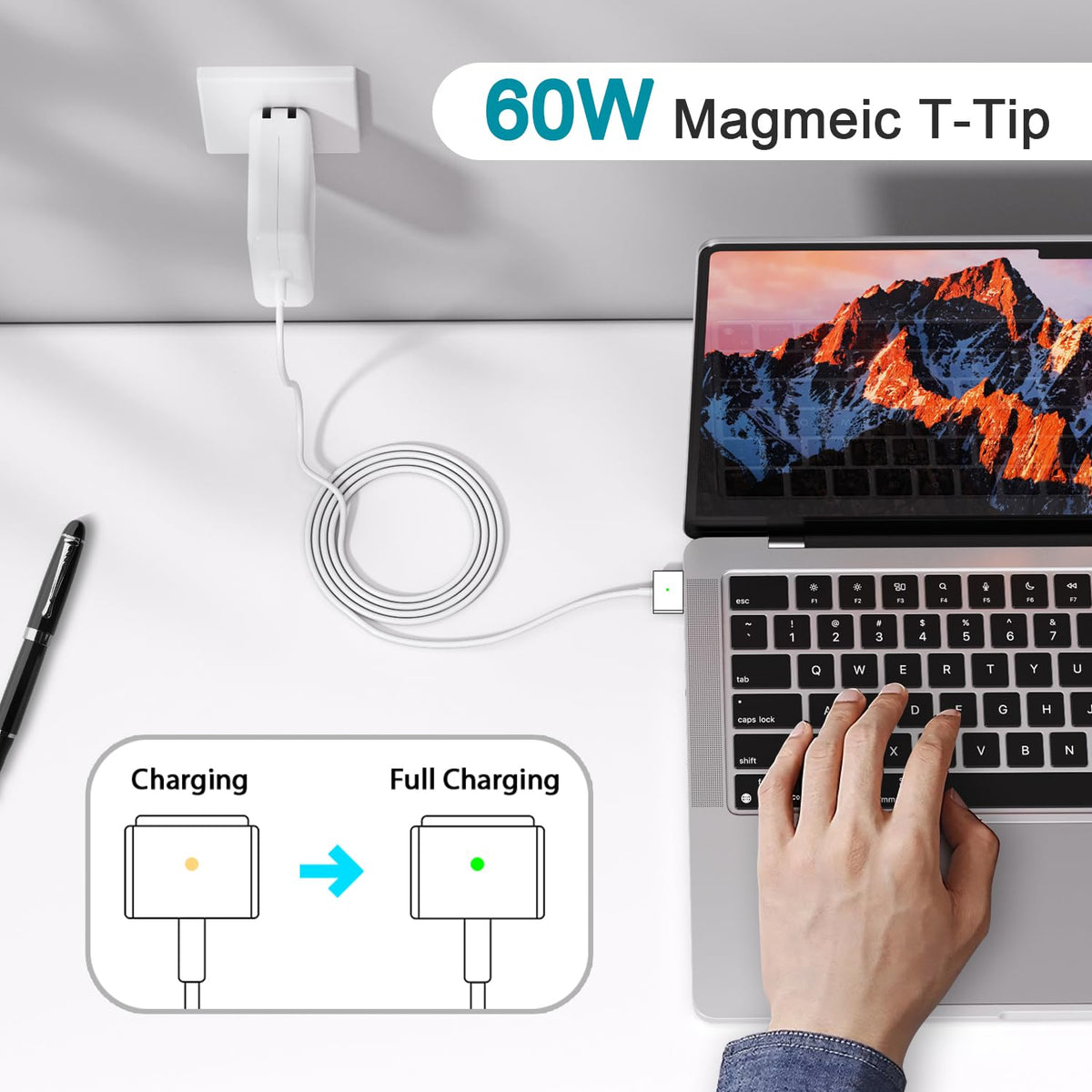 YKEJCLD 60W charger supports 11-inch and 13-inch MacBook models from 2012 to 2017.