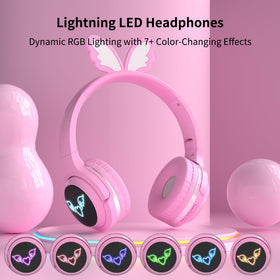 YLFASHION kids wireless headphones with seven color RGB lights for playful moments