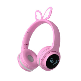 YLFASHION kids wireless headphones with pink butterfly wings, comfortable fit for school and travel