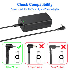 YLJIITTNK 65W charger DC connector close-up 3.0x1.1mm tip