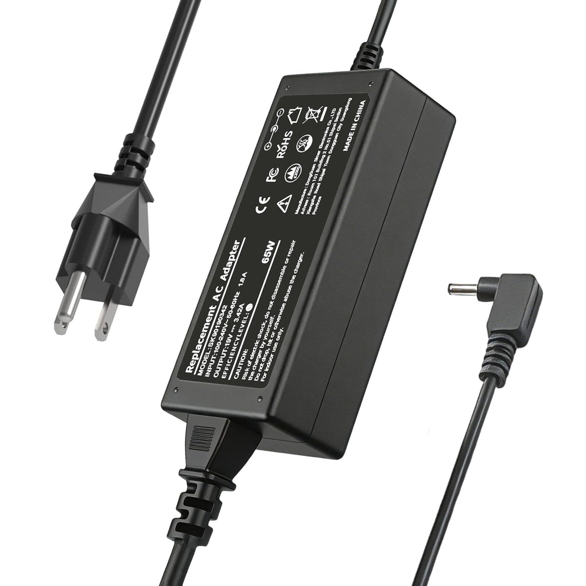 YLJIITTNK 65W charger front view, compact travel-ready design for Acer
