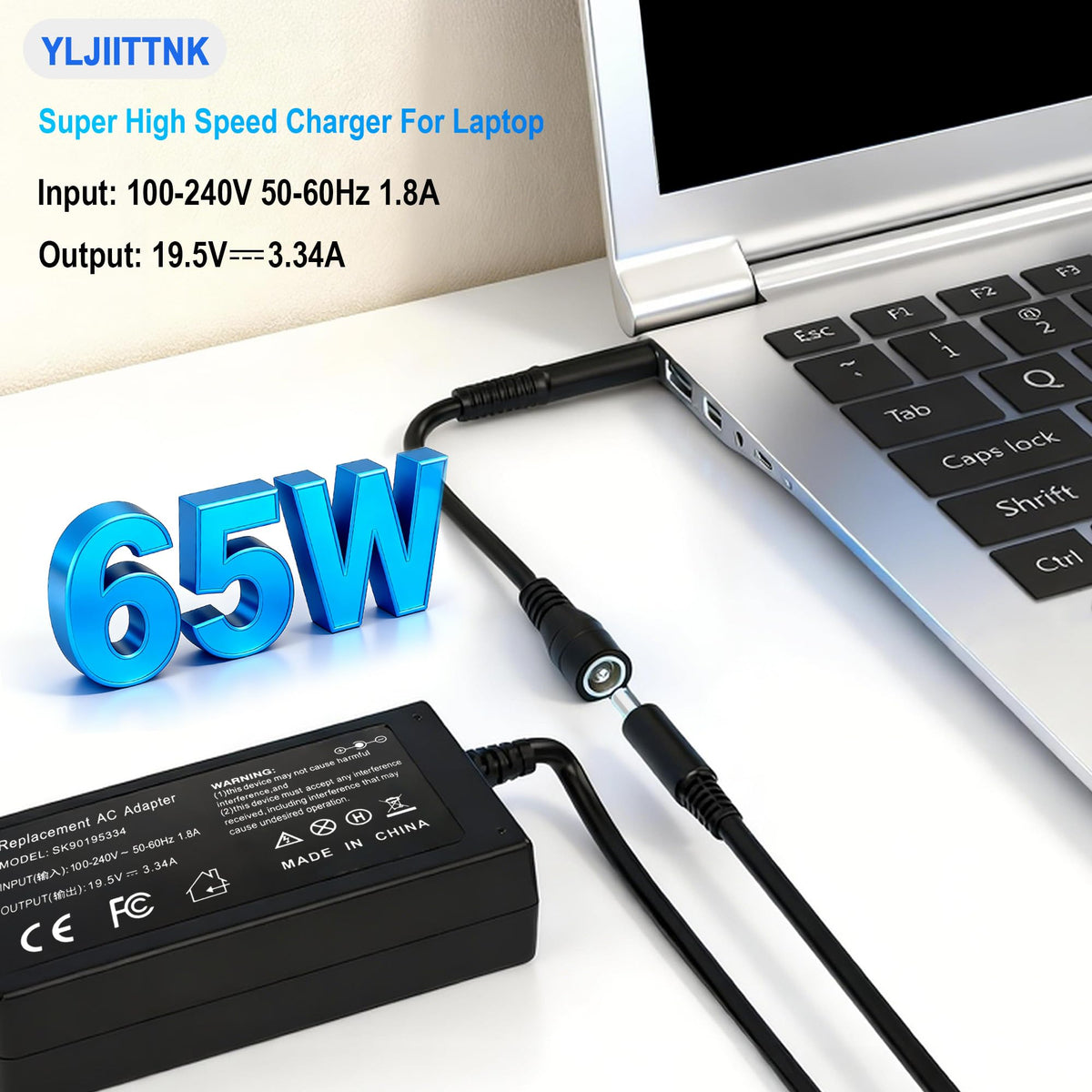 YLJIITTNK dual connectors Dell charger supports multiple models with one adaptable tip.
