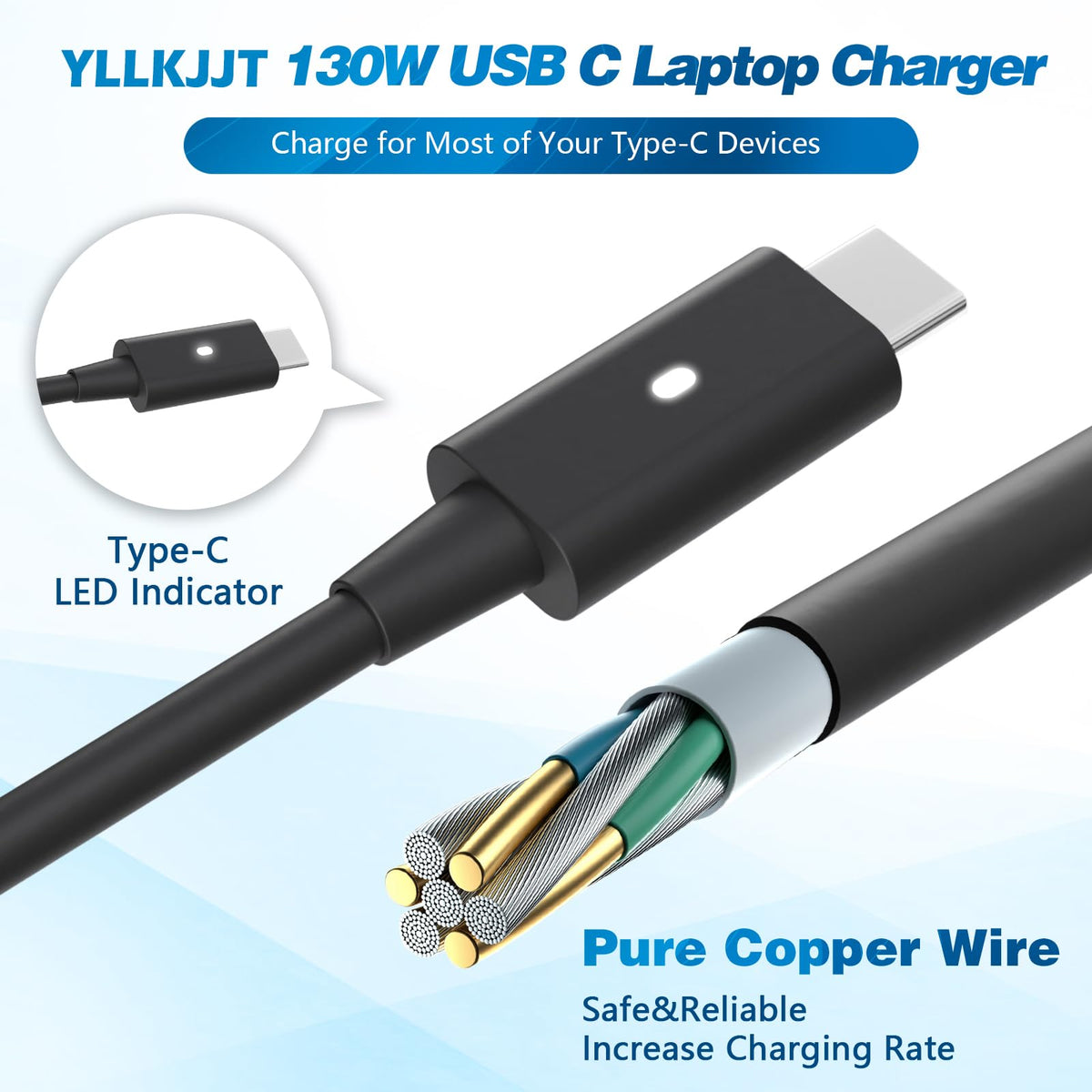 YLLKJJT 11ft cable, long reach for desk and couch setups
