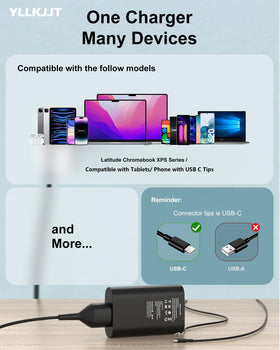 YLLKJJT 65W USB-C power adapter packaged with box for easy setup.