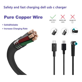 YLLKJJT Dell 65W USB-C charger angled view ideal for desk setup