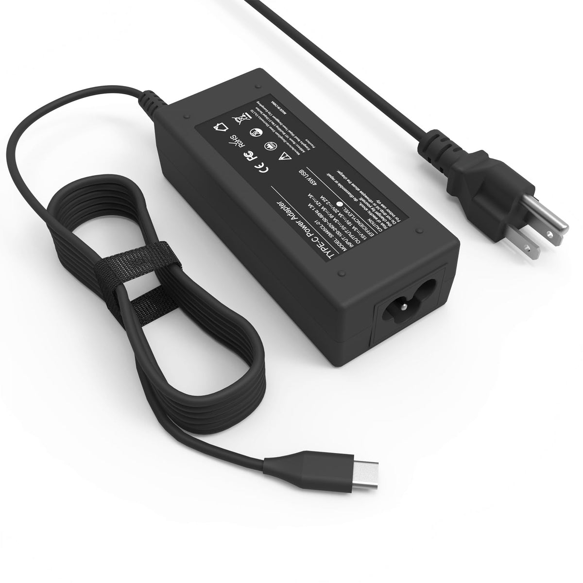 YLLKJJT universal 45W USB-C charger front view powering versatile laptops