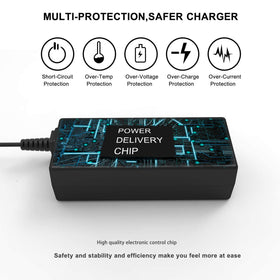 YLLKJJT charger in use powering a laptop while traveling