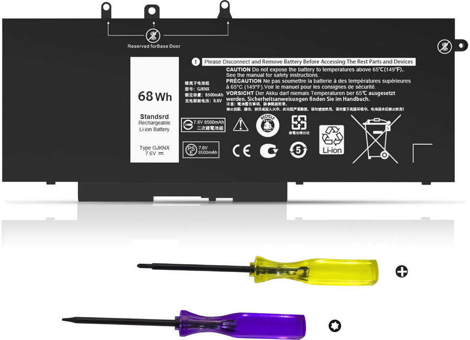 Ymawetia 68Wh GJKNX battery for Dell Latitude 5480 front view with extended runtime