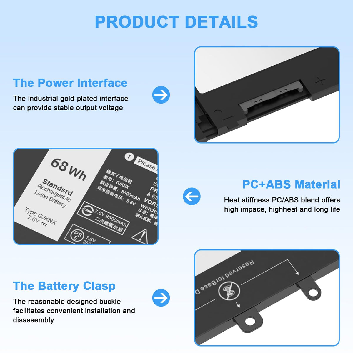 Ymawetia 68Wh GJKNX battery for Dell Latitude 5490 label visible for easy replacement