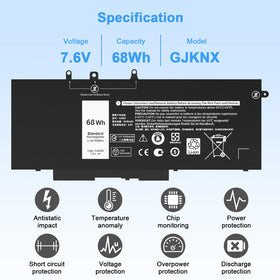 Ymawetia 68Wh GJKNX battery for Dell Latitude 5580 side view showing compact profile