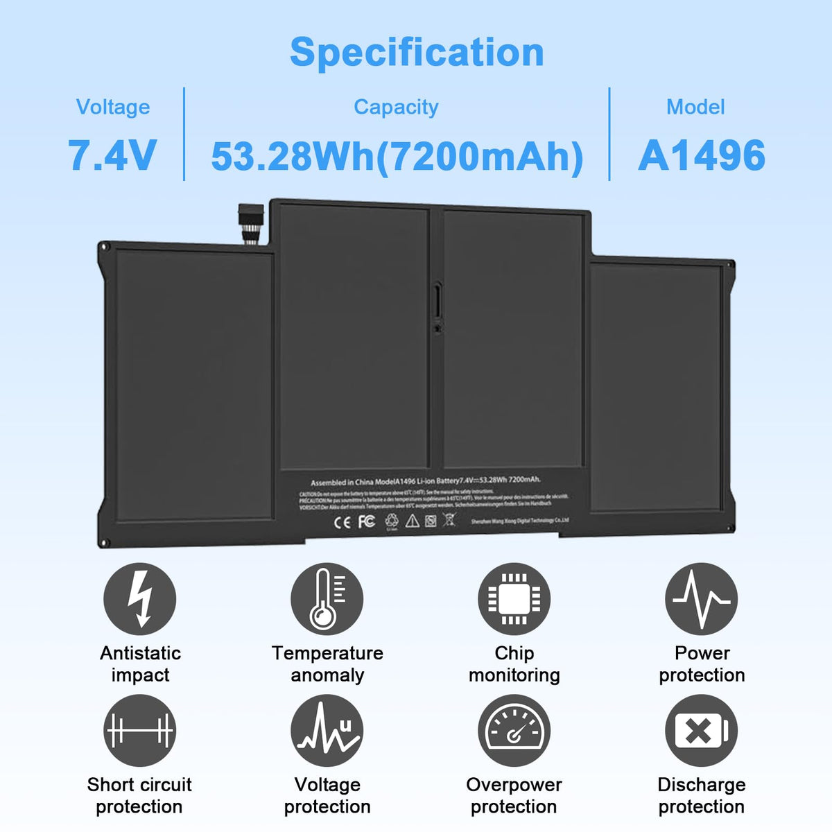 Ymawetia A1466 battery installed in MacBook Air for extended runtime