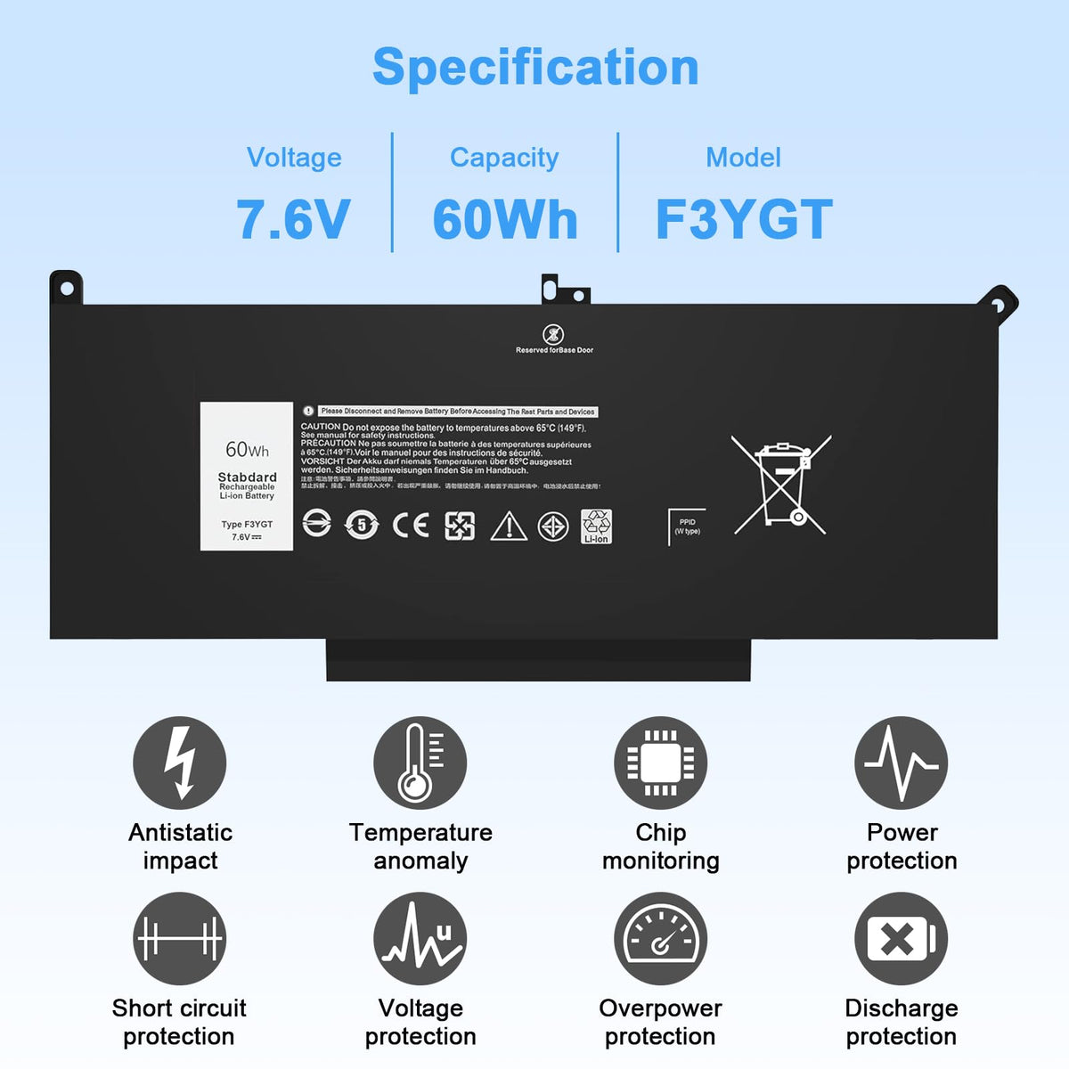 Ymawetia F3YGT battery back label with model and compatibility details