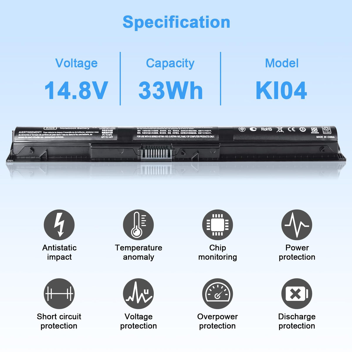Ymawetia KI04 packaging shows the battery and two screwdrivers.