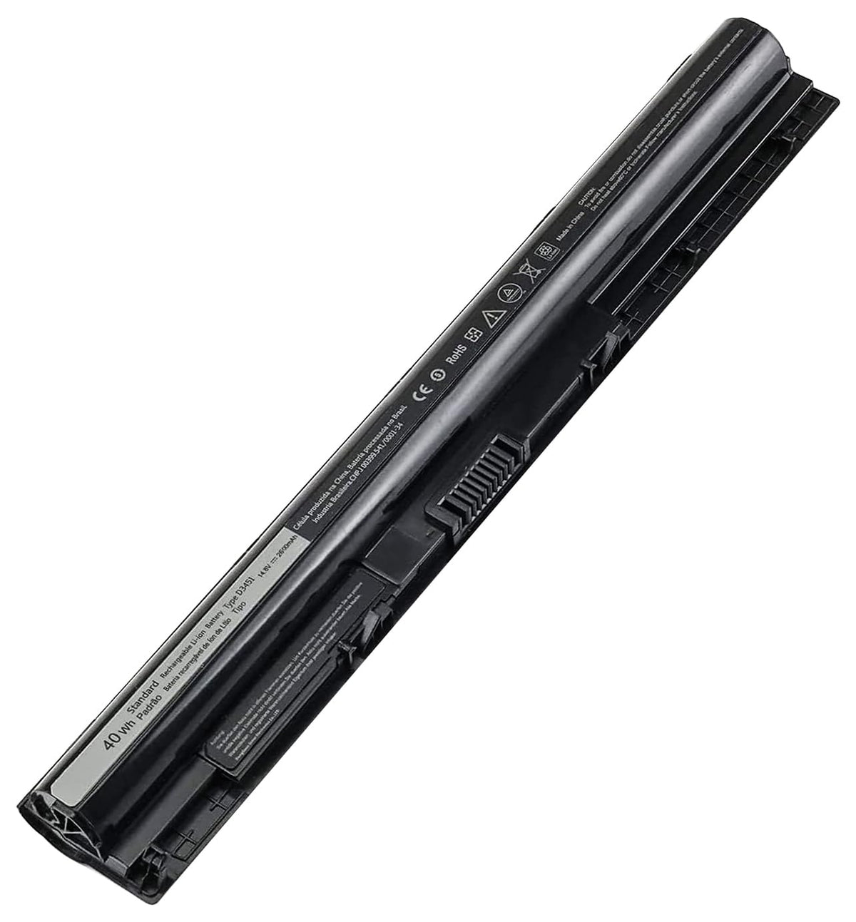 Ymawetia M5Y1K 40Wh battery exterior label confirms Dell compatibility and safety certifications.
