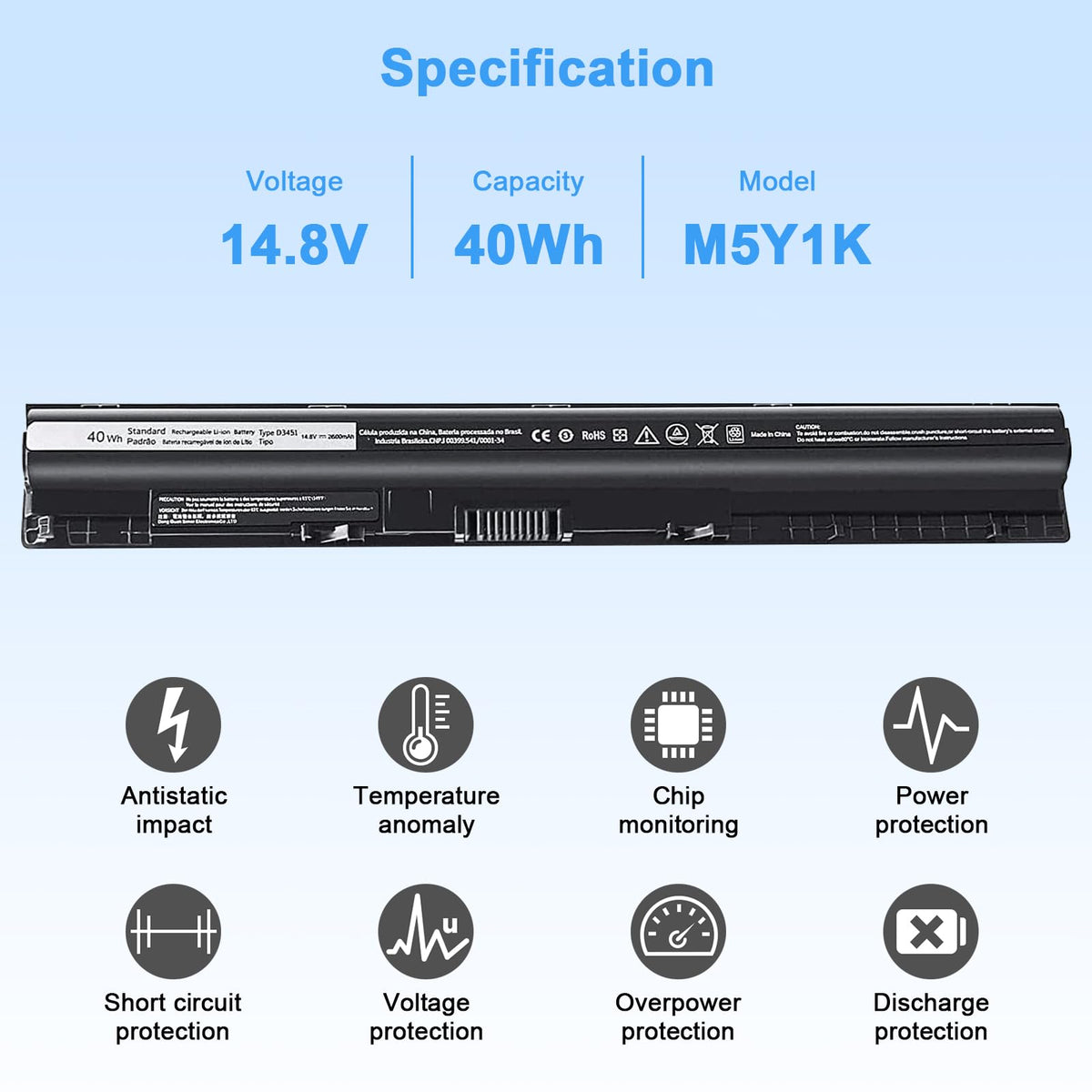 Ymawetia M5Y1K 40Wh battery pack inside highlights compact 4-cell design for portable power.