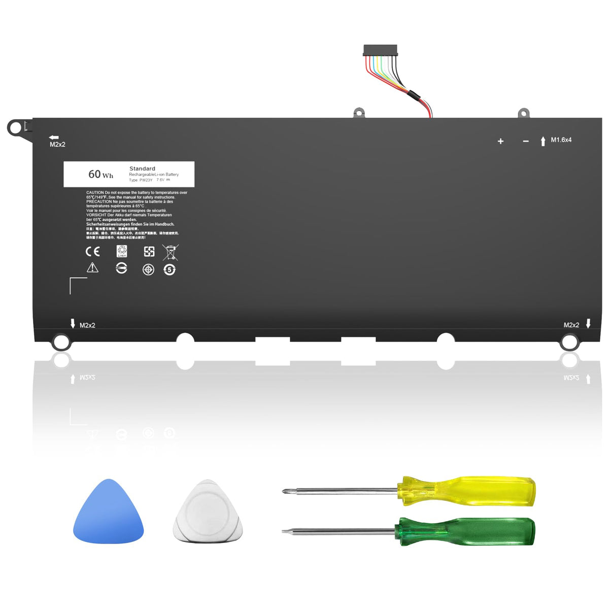 Ymawetia front view of battery pack showing model and clean fit benefit