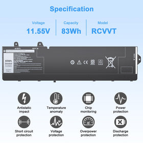 Ymawetia RCVVT battery top view highlights 83Wh capacity.