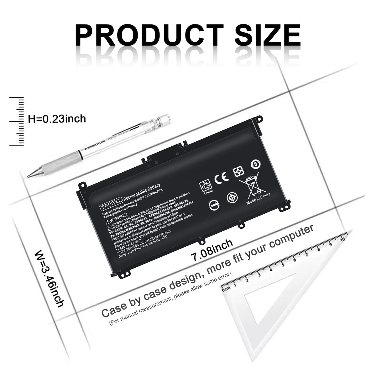 Ymawetia TF03XL battery side ports, easy connection for HP Pavilion laptops.