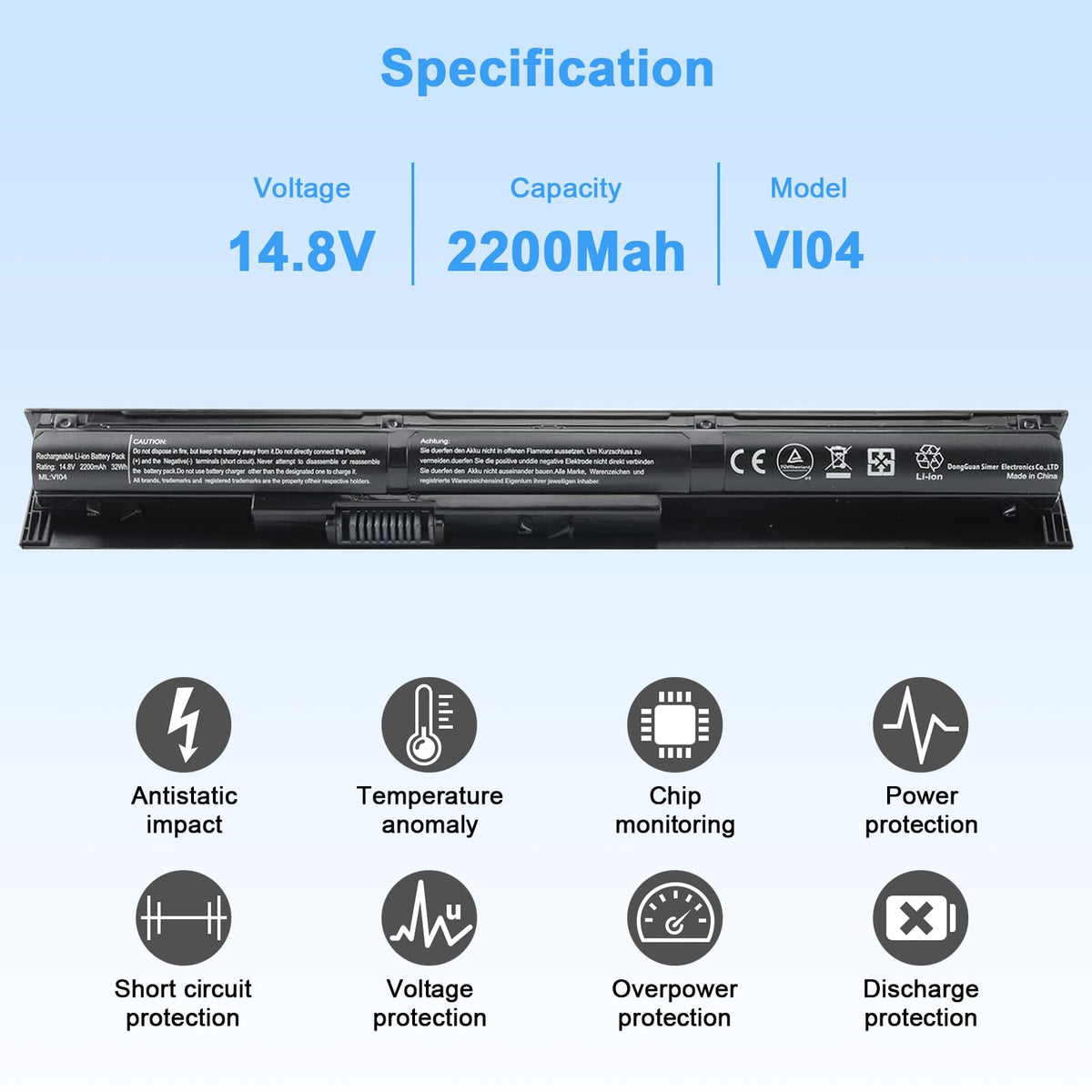 Ymawetia VI04 connector and label close-up showing compatibility and safe connection