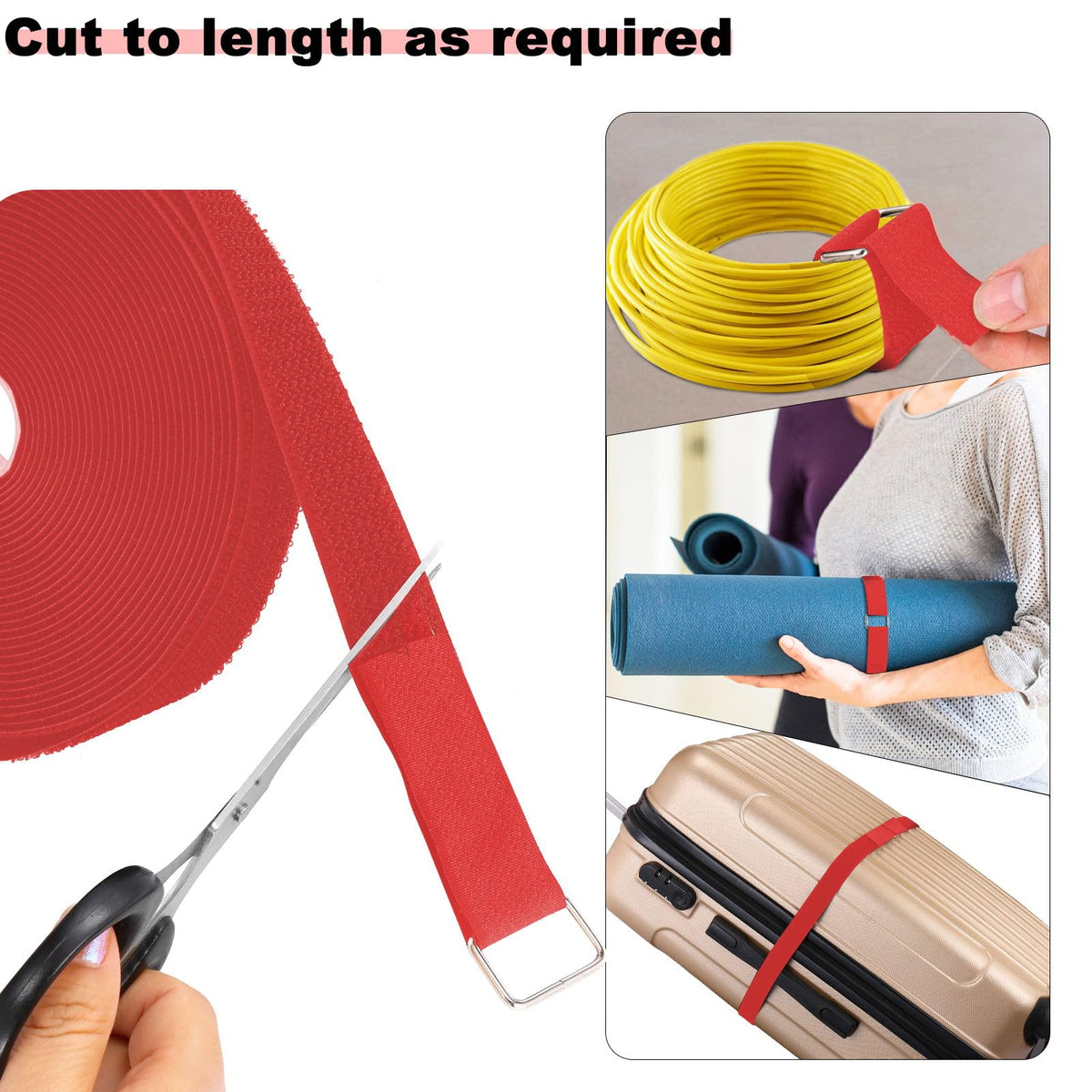 YMCRLUX cut-to-length strap demonstrates adjustable fastening for hoses and cables.