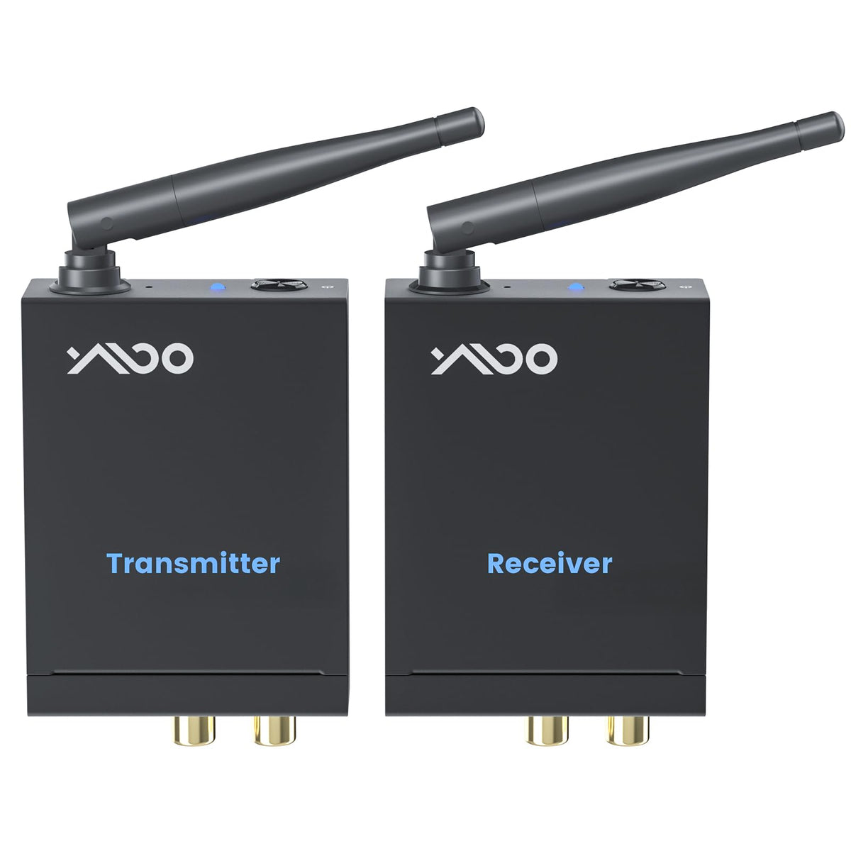 YMOO transmitter-rca-setup enables wireless TV to powered speaker audio