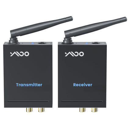 YMOO transmitter-rca-setup enables wireless TV to powered speaker audio