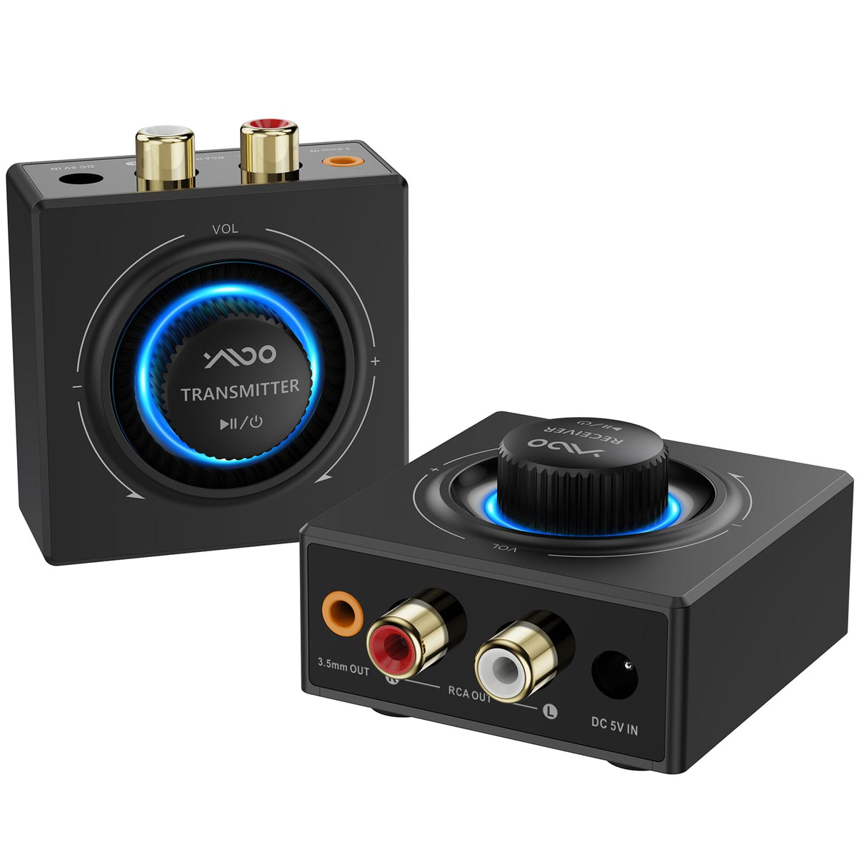 YMOO transmitter and receiver front view showing compact design and easy setup benefit