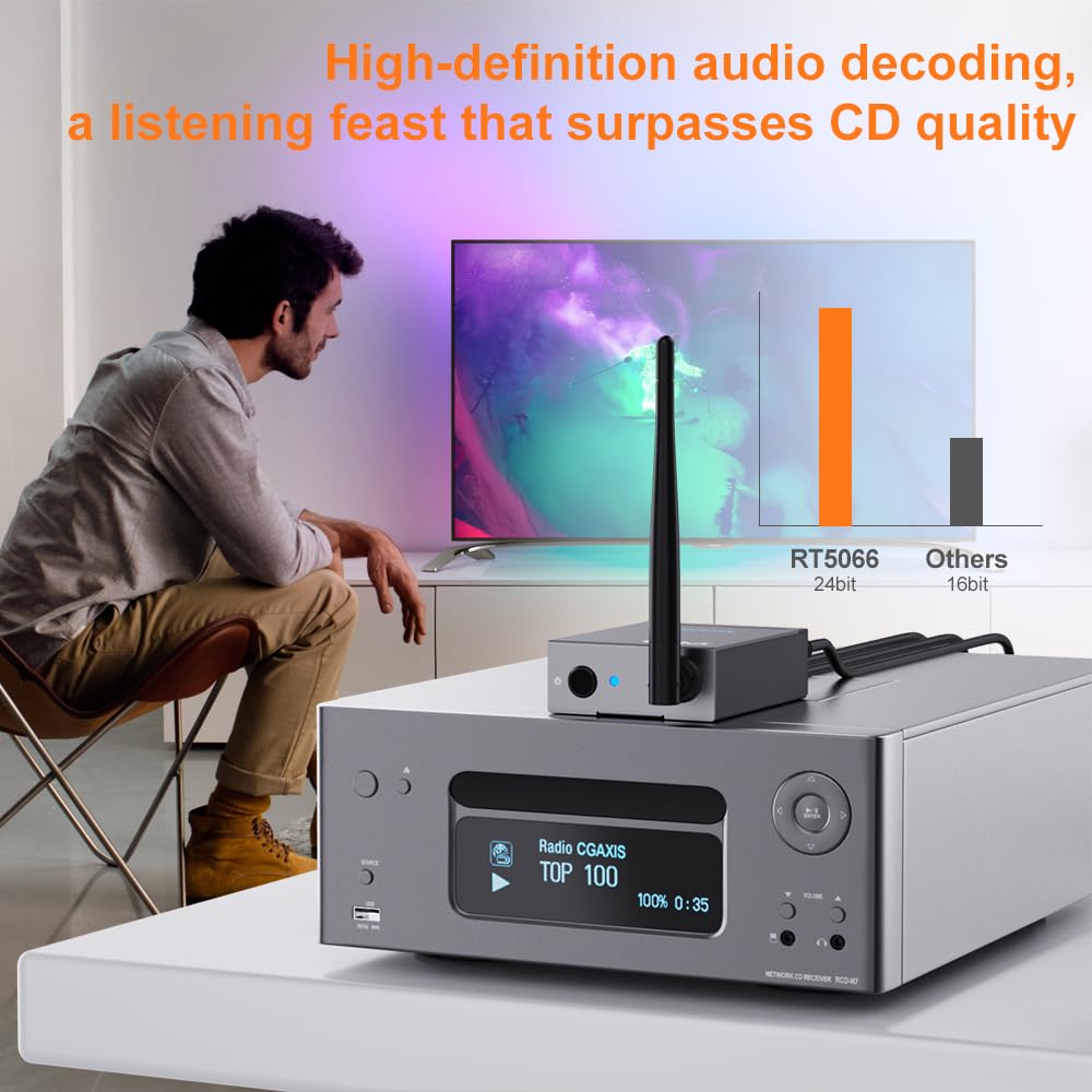 Living room with YMOO wireless link delivering clean, stable sound