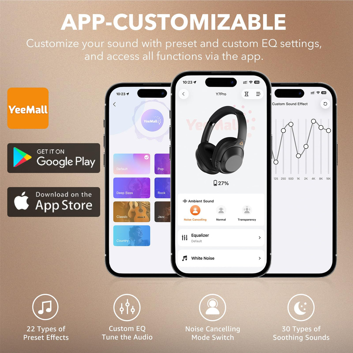 Customize sound with the YMOO app using six EQ presets